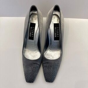 Stuart Weitzman Pewter Silver Crystal Embellished Satin Pumps Heels Womens 6.5 B